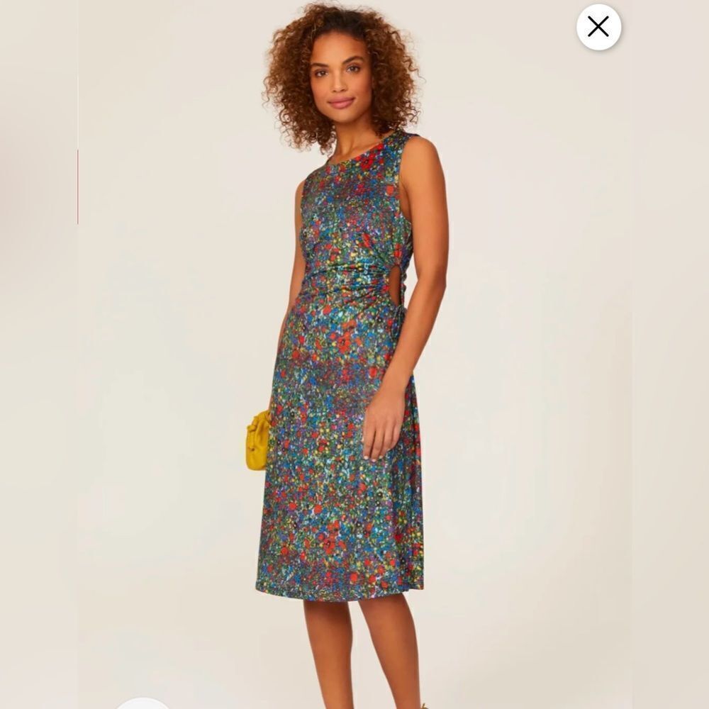 Louna Mini Dress Floral Green Red Sz XS  Open Sides  Sleeveless Stretch